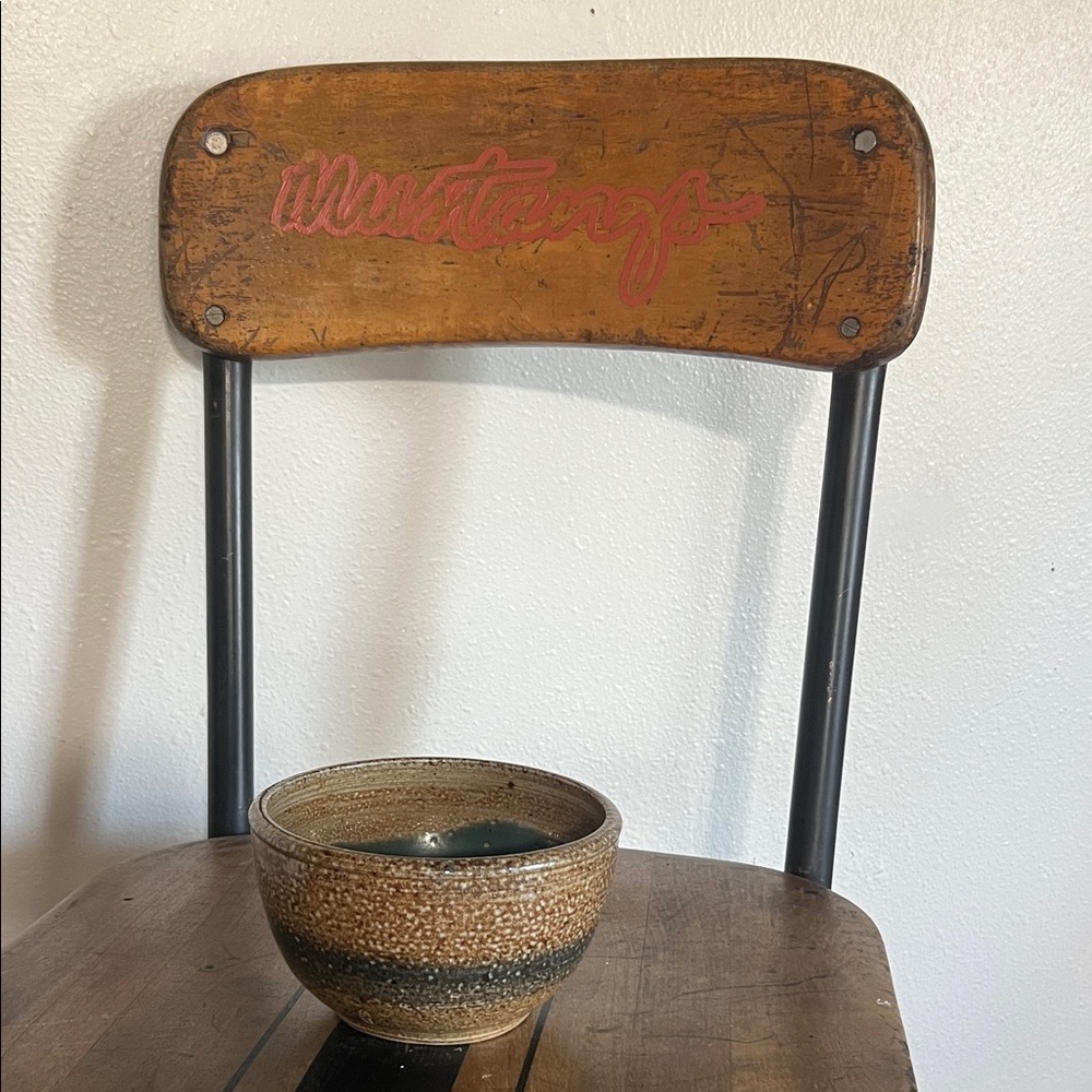 Handmade pottery bowl (cereal size) natural brown with blue inner glaze